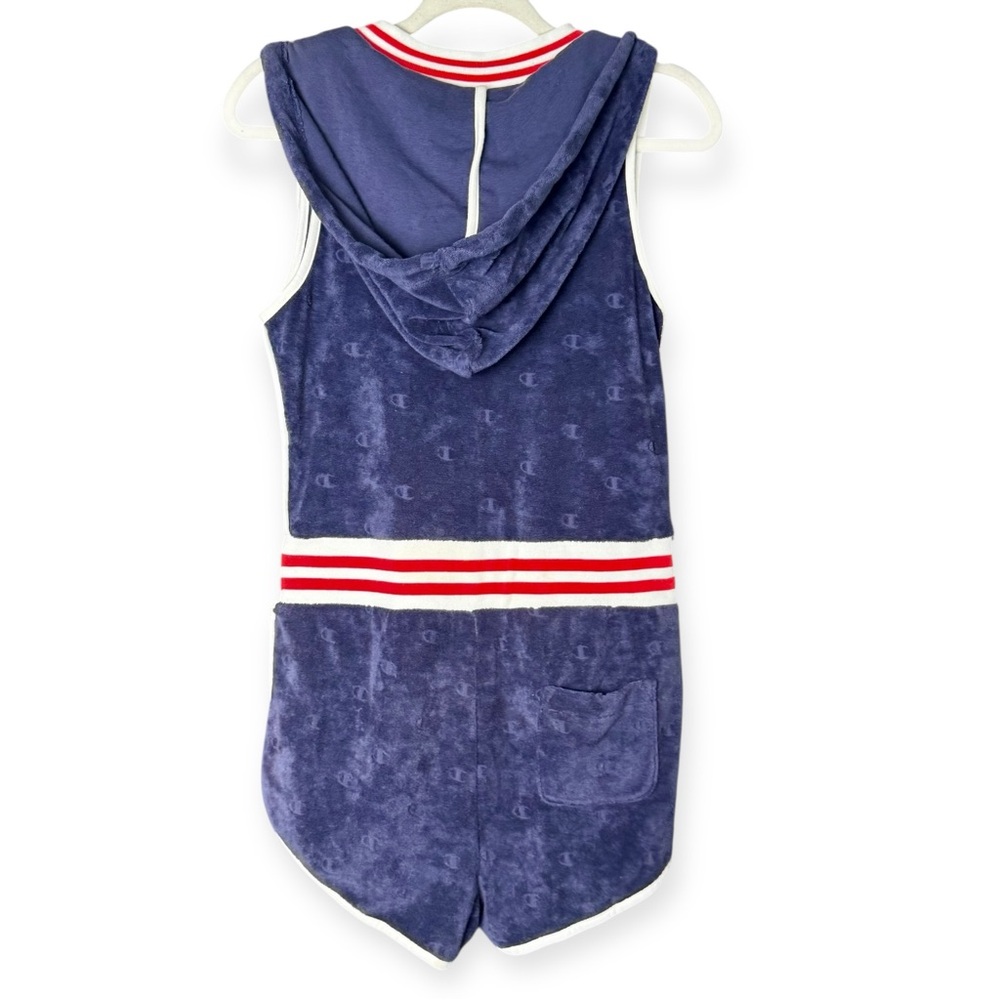 CHAMPION NWT Imperial Indigo Terry Cloth Varsity Hooded Sleeveless Romper, Small - Picture 6 of 13